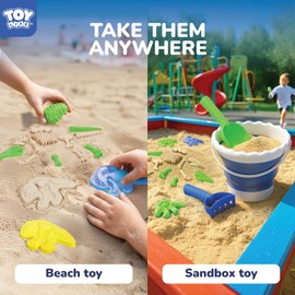 TOY Life 30 Pcs Dinosaur Fossil Beach Toys for Kids Ages 4-8 Collapsible Sand Toys with Dinosaur Toys Silicone Bucket Shovels & Dino Digging Building Kit Molds, Sandbox Toy for Summer, Travel