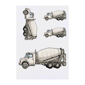 4 x 'Cement Truck' Temporary Tattoos - Water Resistant, Skin-Safe, Non-Toxic Transfers, Mixed Sizes (TO00074326)