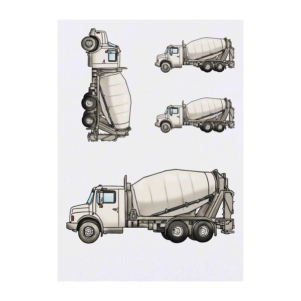 4 x 'Cement Truck' Temporary Tattoos - Water Resistant, Skin-Safe,
