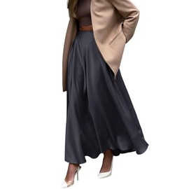 MGizo DtiSpectrum Elegant Women's Satin Long Skirt with High Waist and Elastic Belt, Silk Maxi Skirt, Suitable for Wedding, Cocktail Party, Business, black