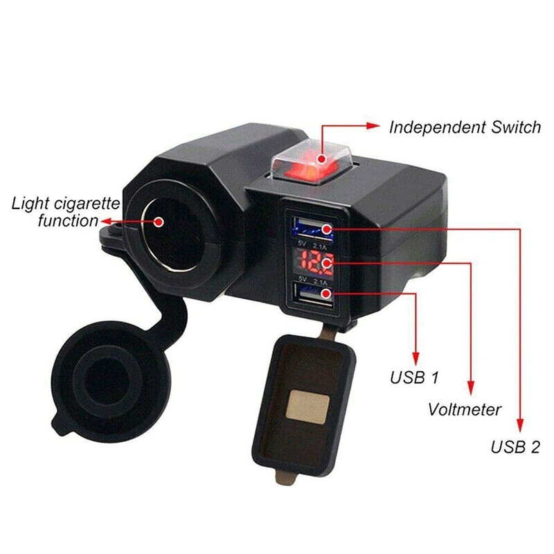 D74CS - Adattatore per accendisigari a LED per moto, con