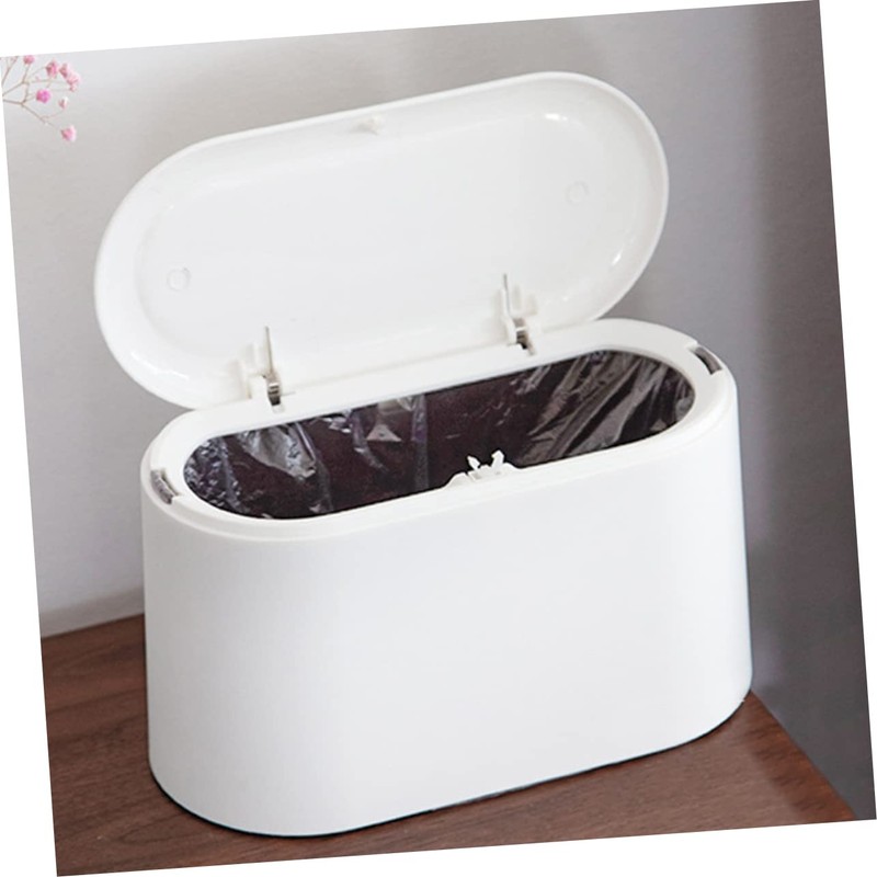 STOBOK 1pc Mini Desktop Trash Can Simple Press Cover Waste