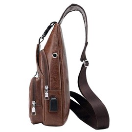 Sling Crossbody Chest Bag Casual Day Pack for Men Women Travel Outdoor Hiking Shoulder Backpack USB Port Daypack, 08brown, M