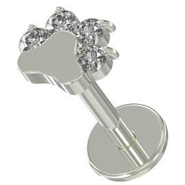 AZARIO LONDON G23 Grade Titanium Dog Paw with Cz Stone Top 16 Gauge - 6mm Length Push Fit Labret - Tragus Bar Piercing - Labret Stud Helix - Tragus Earring