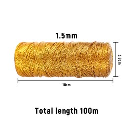 1.5 mm Gold Cord 100 m Gold Metallic Cord, Non-Elastic Cord Cord, DIY Craft Cord for Cord Christmas, Gift Wrapping, Crafts, Gold Thread