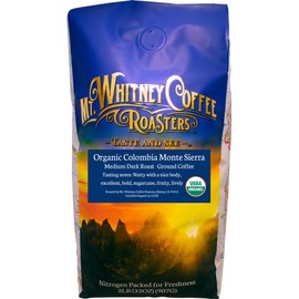Mt. Whitney Colombia Monte Sierra Organic, Single Origin, Medium Dark Roast, Smooth Full Flavored, Low Acid Coffee (Ground, 2 Lb)