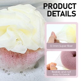 HOHOLEU Loofah Bath Sponge for Shower, exfoliating Body Scrubber Shower Ball, Shower Puffs for Body, 2in1 Design loofah for Women（2Pack）