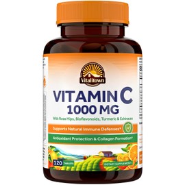 Vitalitown Vitalitown Vitamin C Complex 1000mg with Rose HIPS, Bioflavonoids, Turmeric & Echinacea, Daily Immune Support, Collagen Booster & Powerful Antioxidant, Vegan, 120 Tablets