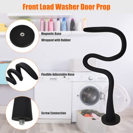 Washer Door Prop and Stopper for Front Load Washing Machine, Removable Washer Door Holder with 43mm Magnet Base, Flexible Washer Door Stopper Keep Washer Door Open to Prevent Odors - Black