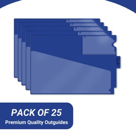Doctor Stuff - Center Tab Vinyl Outguides, Diagonal Cut Front Pocket, Top Charge Out Slip Pocket, Plastic File Folder, Letter Size 9" x 13-1/4", Navy, 25/Box