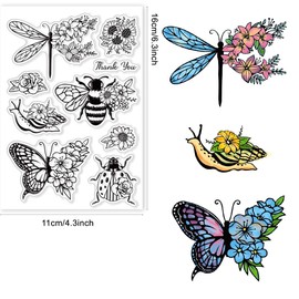 CRASPIRE Butterfly Clear Stamps for Card Making Decoration Scrapbooking Supplies, Bee Clear Stamps Animals Snail Ladybug Transparent Rubber Stamps Paper Card Photo Album Crafting Decor 6.3 x 4.3inch