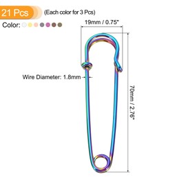 MECCANIXITY Grandes Imperdibles de Seguridad de 70 mm / 2.76" Clips de Metal Gigantes para Coser para Ropa de Mujer Vestidos Pantalones Faldas Cintura Multicolores 21 Piezas