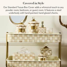 MacKenzie-Childs Standard Enamel Tissue Box Cover, Boutique Bathroom Decor, Brown-and-White Mocha Check