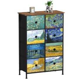 EXOTICA Tall Dresser with 8 Drawer for Bedroom Narrow Van Gogh Chest of Drawers for Hallway Closet Living Room Steel Frame Rustic Brown Wood Grain Wood Top