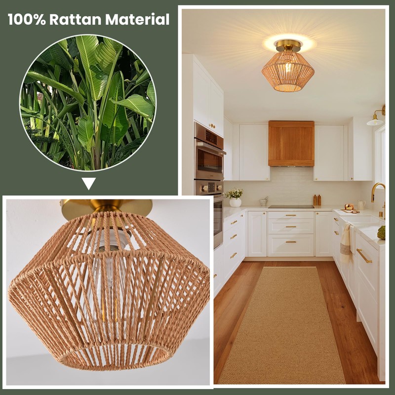 Boho Ceiling Light Fixture, Coastal Handmade Woven Light Fixtures Ceiling