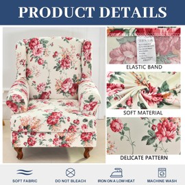 HAOYONG Wing Chair Slipcovers Stretch Wingback Chair Covers Printed 2 Pieces Wingback Armchair Slipcover Elastic Chair Slip Covers Washable Armchair Protector Cover for Living Room and Bedroom