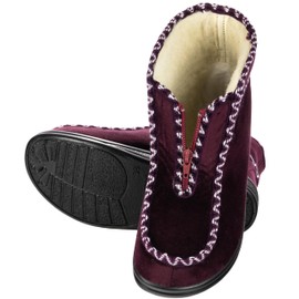 APREGGIO Women's Slippers - Warm, Comfortable with Zip, Wool Felt & Wool Filling, for Indoor and Outdoor Use, Winter Slippers, red