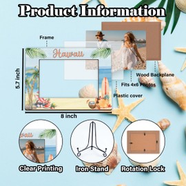 HJLLOQR Hawaii Travel Picture Frame, Beach Theme Frame 4x6In, Hawaii Family Vacation Picture Frame, Wooden Photo Frame Gifts for Couples, Couple Picture Frames -B04