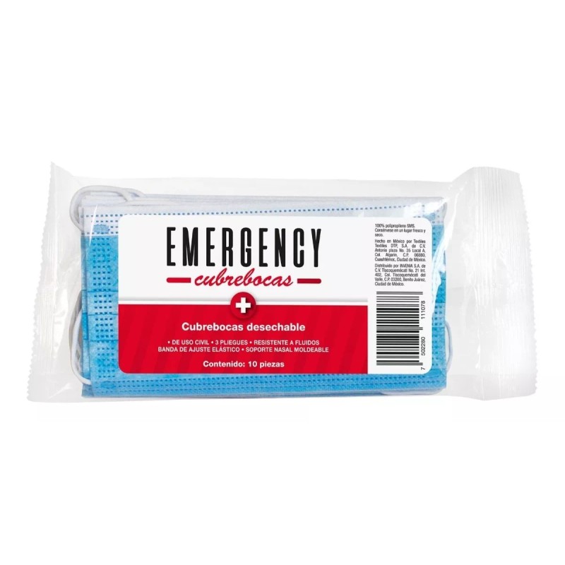 Emergency Tapabocas Tricapa Termosellados Desechables Emergency 50pz