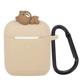Wonhibo for Airpods Case, Cute Silicone Animal Soft Cover for Airpod 1 2 with Keychain (Khaki Bear)