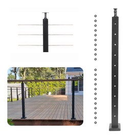 Sidasu 36" Level Drilled Cable Railing Post for Deck Railing,Adjustable Line Post Stainless Steel Deck Cable Railing System,Cable Handrail Post,FP01-Frosted Black Finish