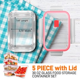NutriChef 10-Piece Superior Glass Food Storage Containers Set (5 Containers + 5 Locking Lids),Stackable Meal-prep Design, BPA-free Airtight Clear Locking lids with Vent Lids & Air Hole, Red