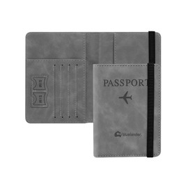 Bluelander Porta Pasaporte, con Protección RFID, Porta Pasaporte y Visa, Cuero de PU de Alta Calidad, Tamaño de 15 x 20.5 cm, Espacio para Tarjetas y Boletos, Pasaporte Funda (Gris)