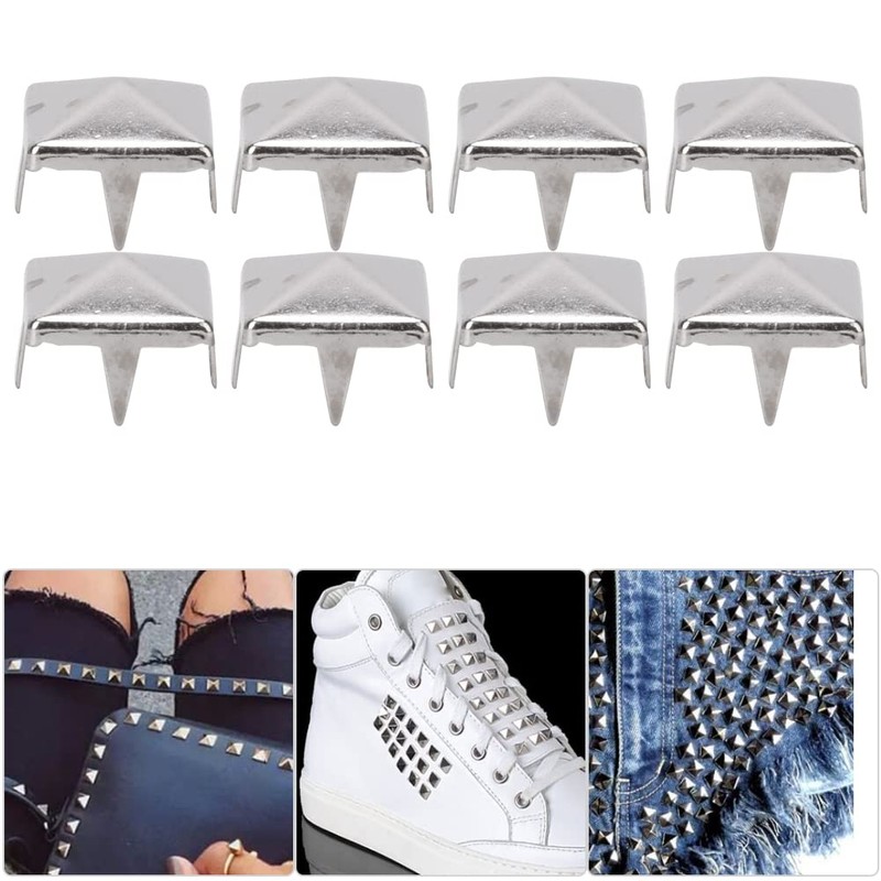 Pack of 100 9 mm Square Rivets, Pyramid-Shaped Punk Rivet