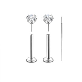 CANDYFANCY 1 Pair 16g G23 Titanium Threadless 4mm CZ Stud Cartilage Earrings for Tragus/Conch/Helix/Labret/Lip- Push In Studs Tragus Piercing with Taper Piercing for Women Men (10mm Length Post)