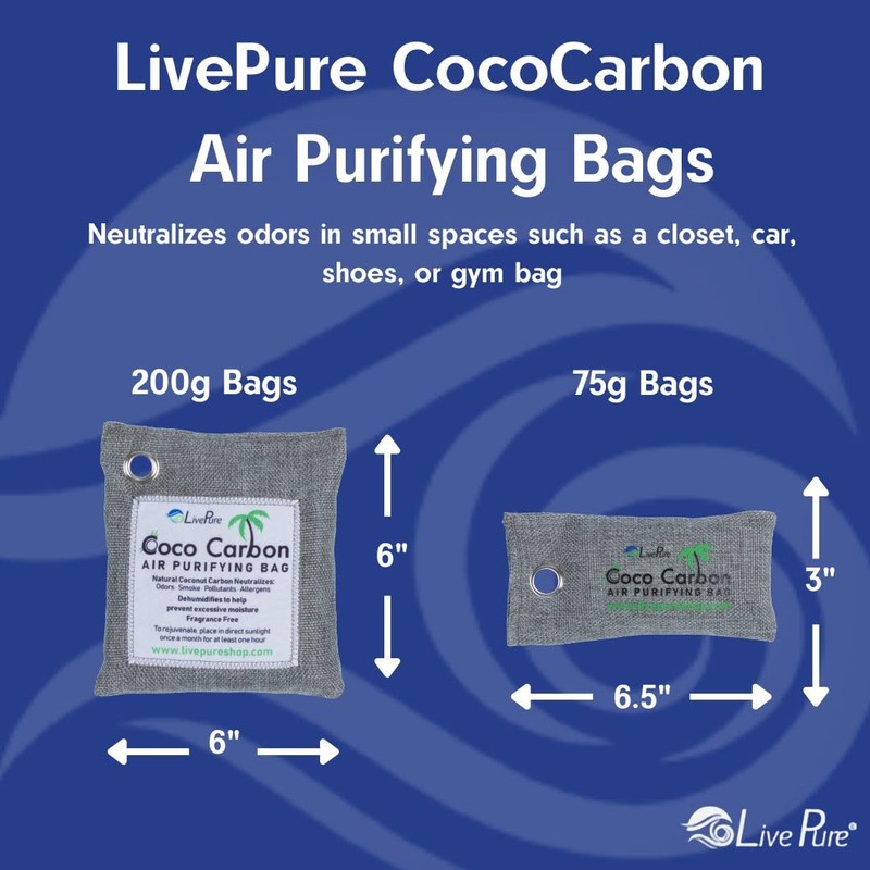 LivePure CocoCarbon Coconut Carbon Air Purifying Bag Odor Eliminator 7-Pack,