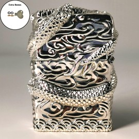 Lighters Carving Dragon Vintage Trench Lighter Reusable Antique Kerosene Grinding Wheel Lighter for Collection-Decorative-Gift-Present (Silver)