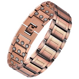 Feraco 3X Strength Copper Bracelets for Men-Pure Copper Magnetic Bracelet with 3 Row Neodymium Magnets Adjustable Length,Jewelry Gifts for Men (Copper)