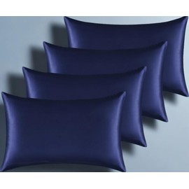 Satin Pillowcase for Hair and Skin, Super Soft Similar to Silk Pillow Cases 4 Pack with Zipper Closure, Cooling Pillowcases for Women Men (Navy, 4 x Standard (20"x26"))