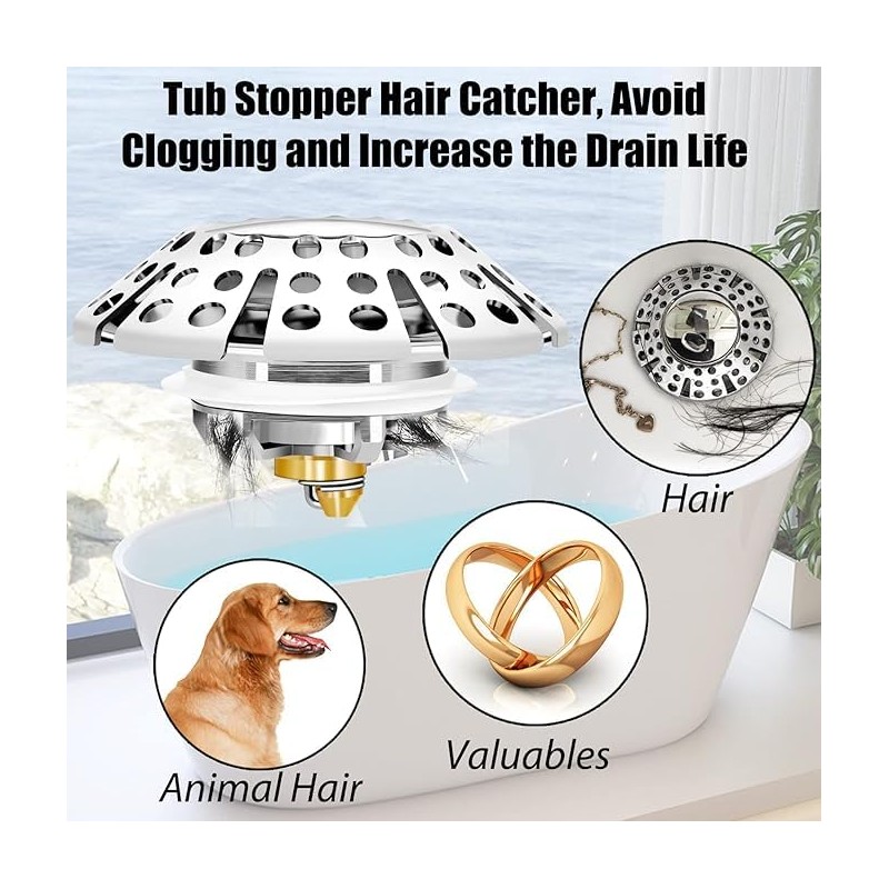 Anlige Bathtub Drain Stopper, Pop Up Tub Stopper with Drain