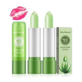 Yuccer Pack of 3 Aloe Vera Lip Balm Lipstick Green Set Aloe Lips Lip Butter Jelly Lipstick Lip Gloss Temperature Colour Changing Lipstick Durable Waterproof for Girls Gift