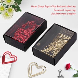 Heart Shaped Paper Clips Red Gold Paper Clips Decorative Paper Clips Bookmark Marking Document Organization(Red) Pack of 12