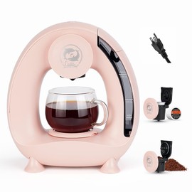 i Cafilas Quite Single Serve Coffee Maker, Stylish MINI Q 2 IN 1 Coffee Machines for Capsules & Ground Coffee, MA2205 (Pink)