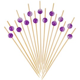 Minisland Amethyst Purple Pearl Cocktail Picks, 4.7 Inch Long Bamboo Fancy Toothpicks for Appetizers, Decorative Bridal Wedding Party Food Drinks Garnish Fruit Kabob Skewer Sticks 100 Counts - MSL418