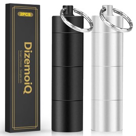 Set of 2 Mini Pill Box Key Ring (3 Compartments) Waterproof Tablet Box for Travel Capsules and Medicines Black Silver
