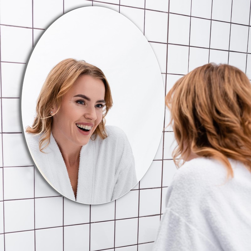JUNEBRUSHS Oval Mirror, Acrylic Oval Bathroom Mirrors Unbreakable Frameless Wall-Mounted