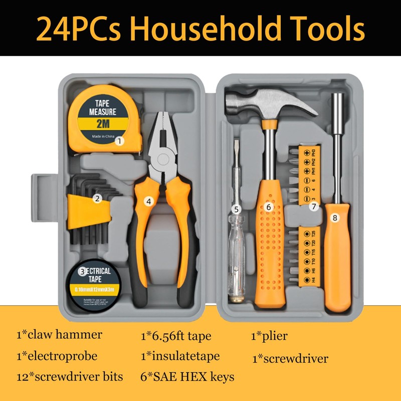 Compact Homeowner Tool Set 24 Pieces Tool Kit For Home