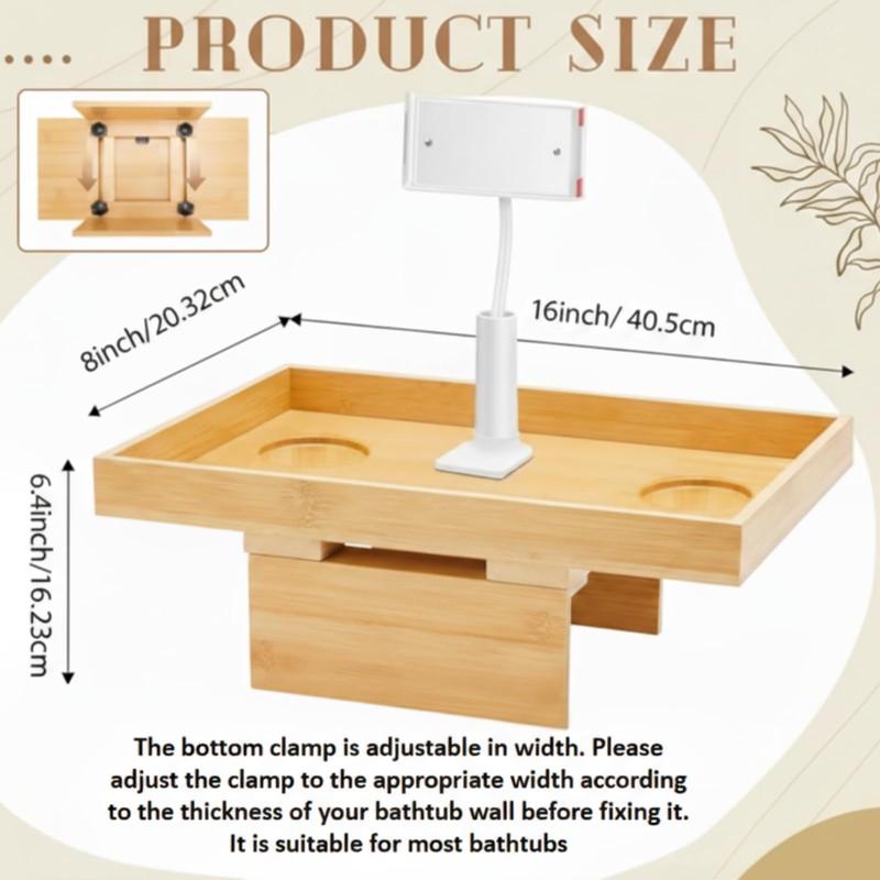 Beeveer Bamboo Adjustable Hot Tub Tray Table with Phone Holder,