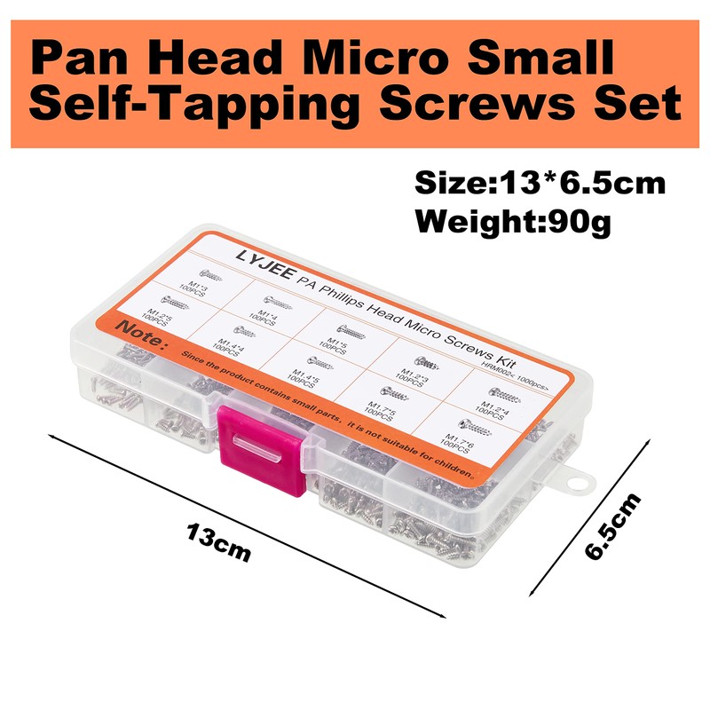 1000Pcs Mini Screw kit M1 M1.2 M1.4 M1.7 Phillips pan