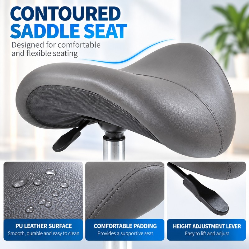 Adjustable Saddle Stool for Salon & Professional Work – Rolling