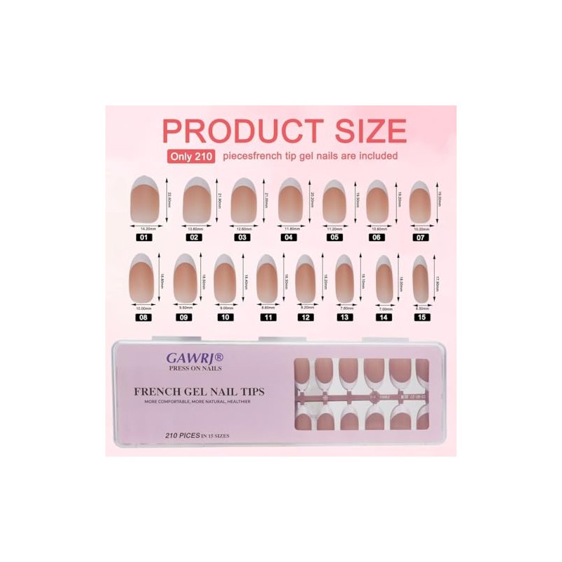 210 Uñas Postizas De Gel Francesas De Aspecto Natural, Cortas,