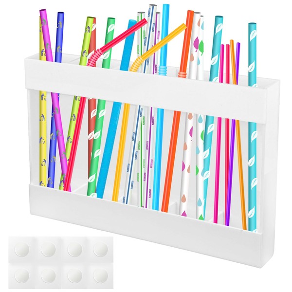 Acrylic Straw Holder Dispenser with Double Sided Adhesive Tape, Wall