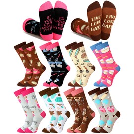 ShinyMatch 8 Pairs Baking Gift Baking Theme Crew Socks Novelty Christmas Gift for Women Bake Lovers