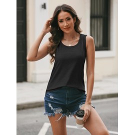 AUTOMET Womens Loose Fit Casual Flowy Tank Tops Square Neck Trendy Sleeveless Summer Tops Clothes Outfits 2025 Black XS