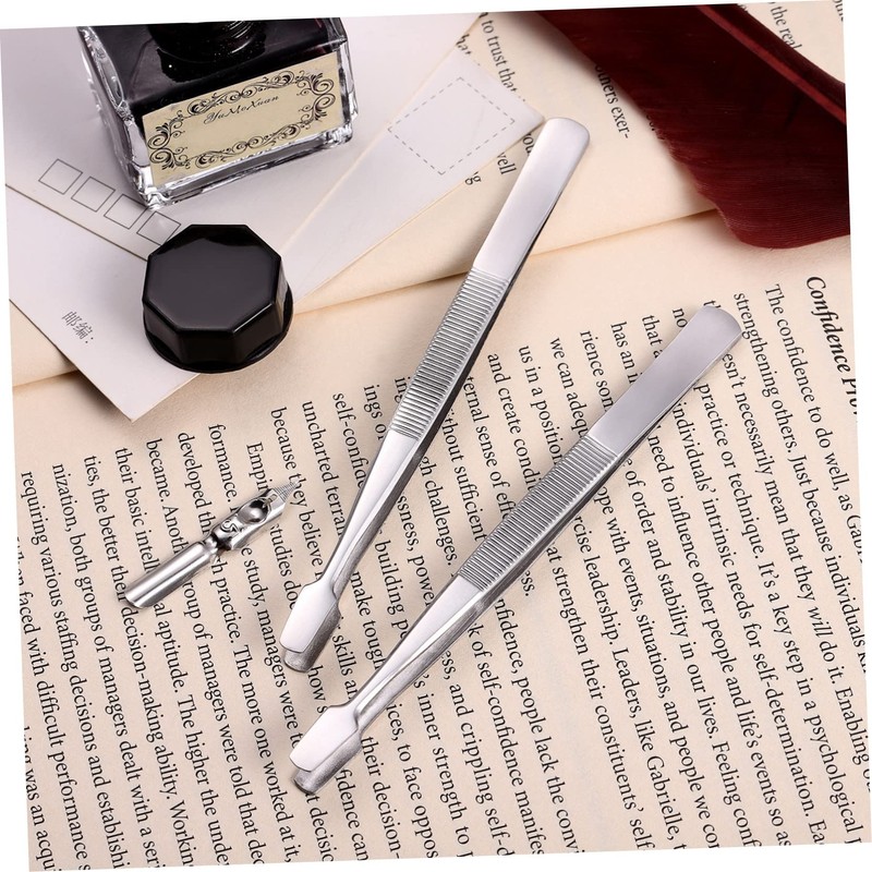 2pcs Silver Stamp Tweezers for Collecting Stamps Precision Flat Tip