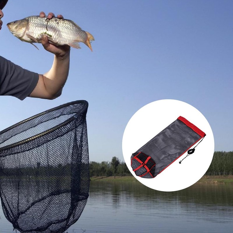 Fishing Net, Foldable Nylon Fishing Bag with Drawstring, Long Fish